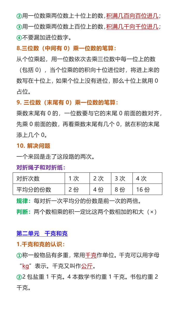 【2025秋新版】苏教版三年级上册数学重点知识整理归纳