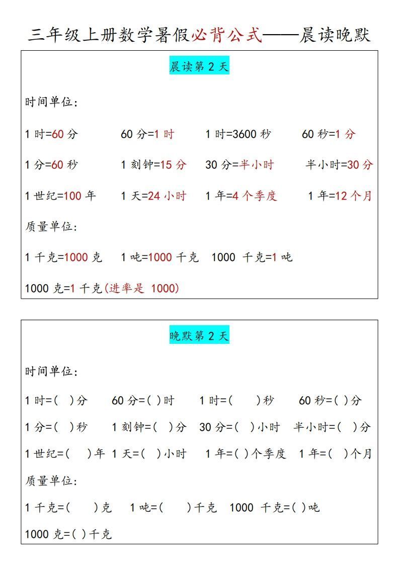 【三上】数学必背汇总