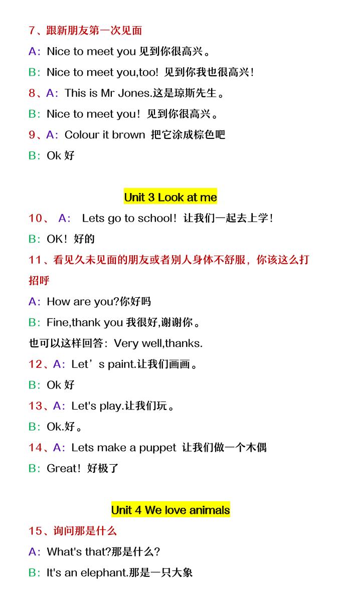 【2025秋新版】三年级上册英语《情景对话》英语考点
