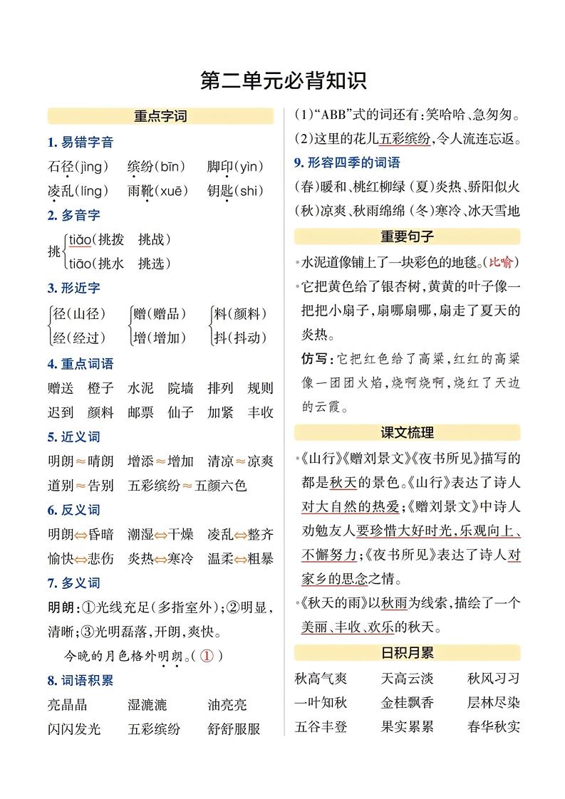 三上语文-期末各单元重点知识