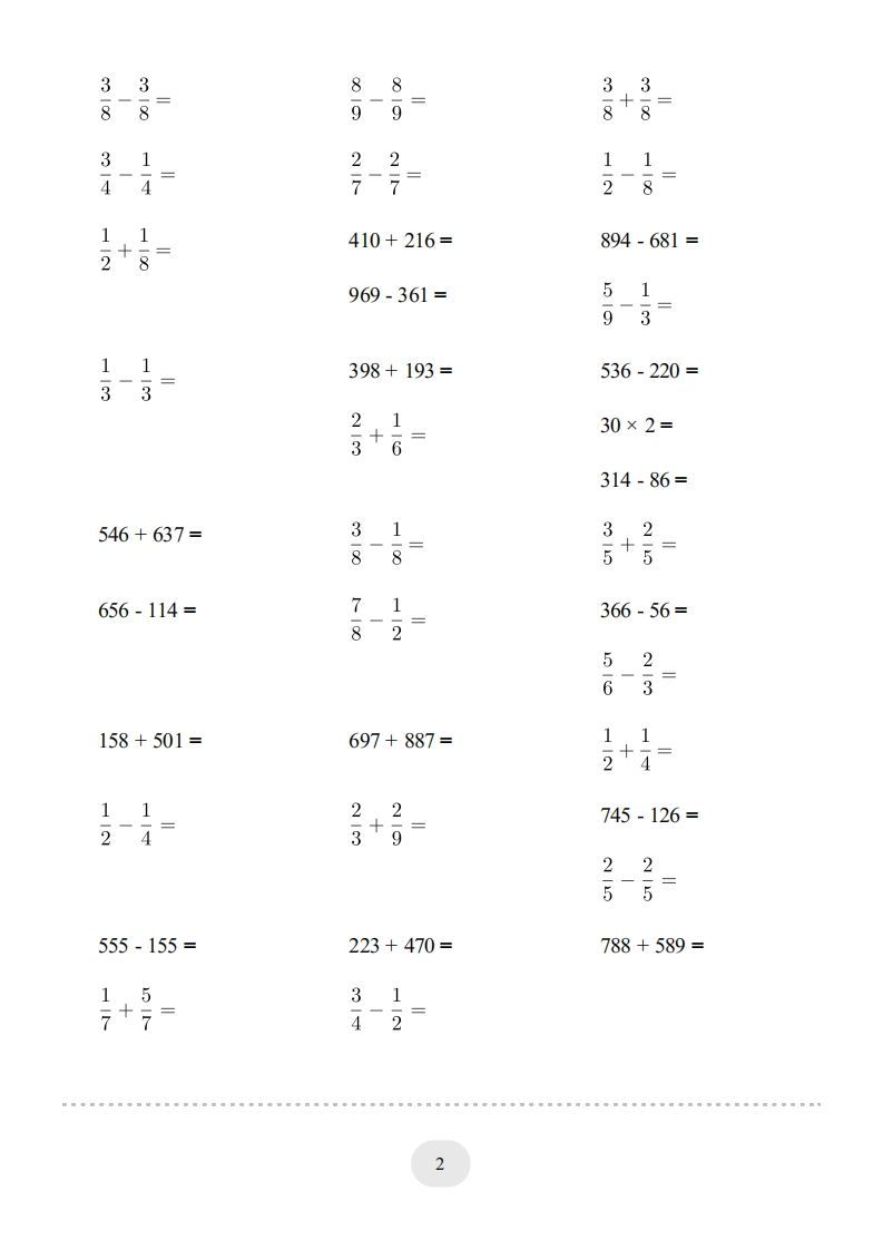 三年级数学上册口算题(【总复习】)1000题（人教版）