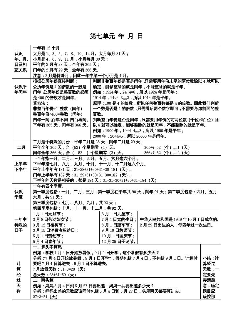 三年级数学上册第七单元年月日（北师大版）