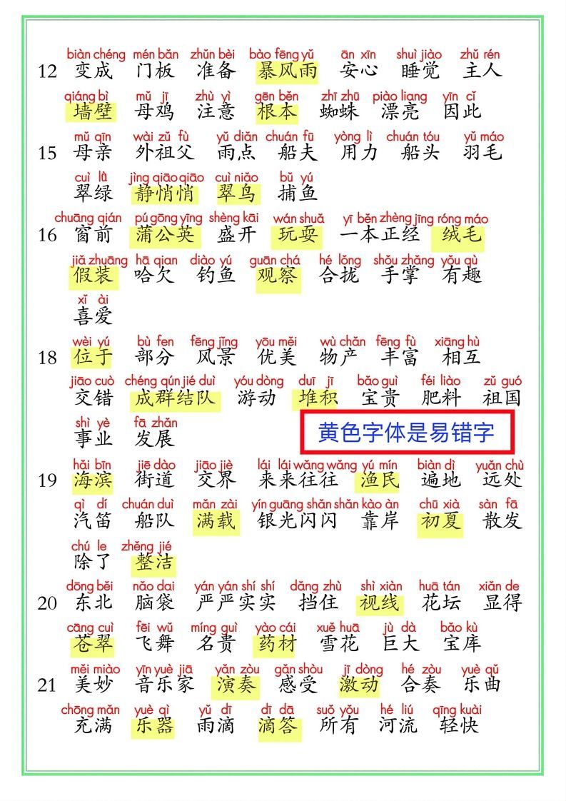 【24秋-期末复习（词语表）】三上语文