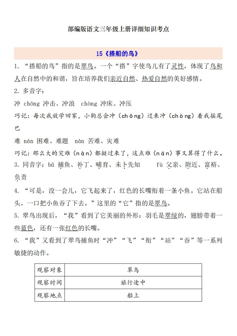 三（上）语文第5单元自编知识点