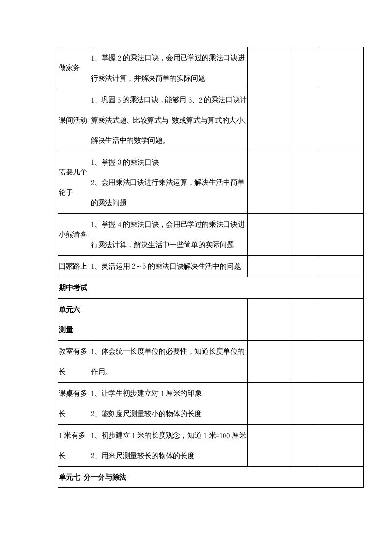二年级数学上册知识点总结（北师大版）