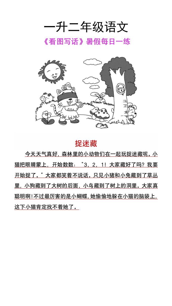 一升二年级语文上册《看图写话》暑假每日一练