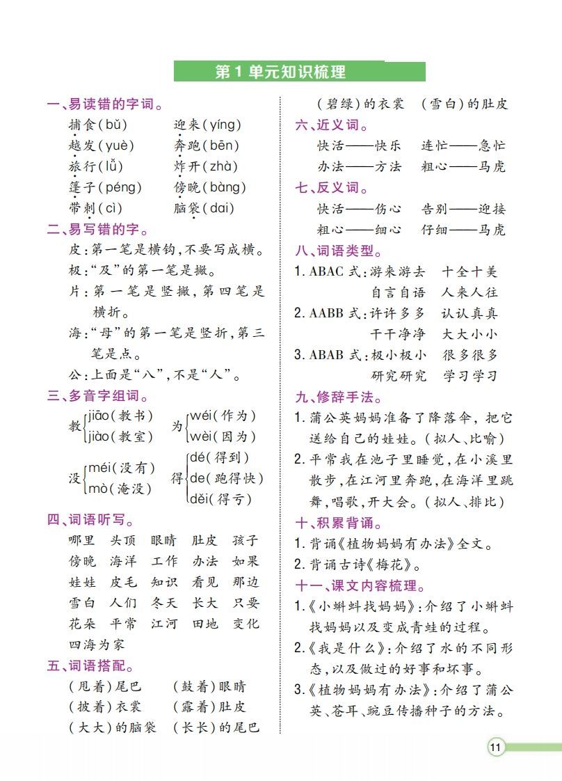 二上语文单元知识梳理