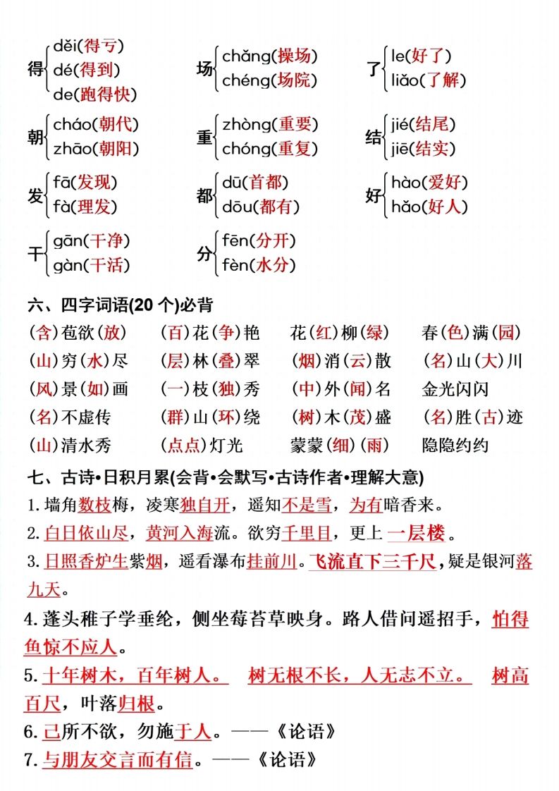 二上语文单元重点预习