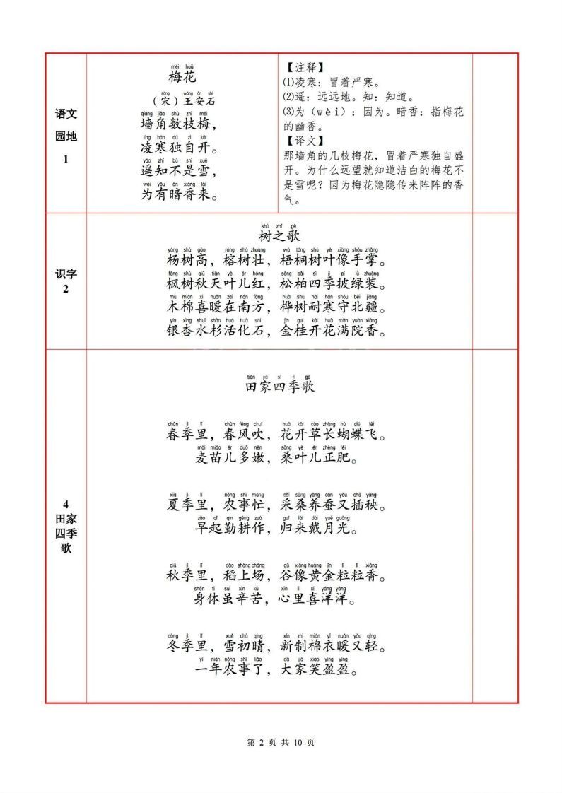 二上语文必背内容默写表