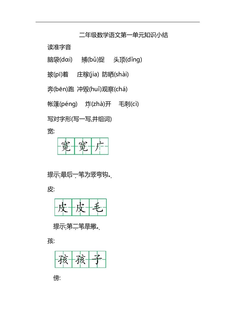 二上语文第一单元知识重点