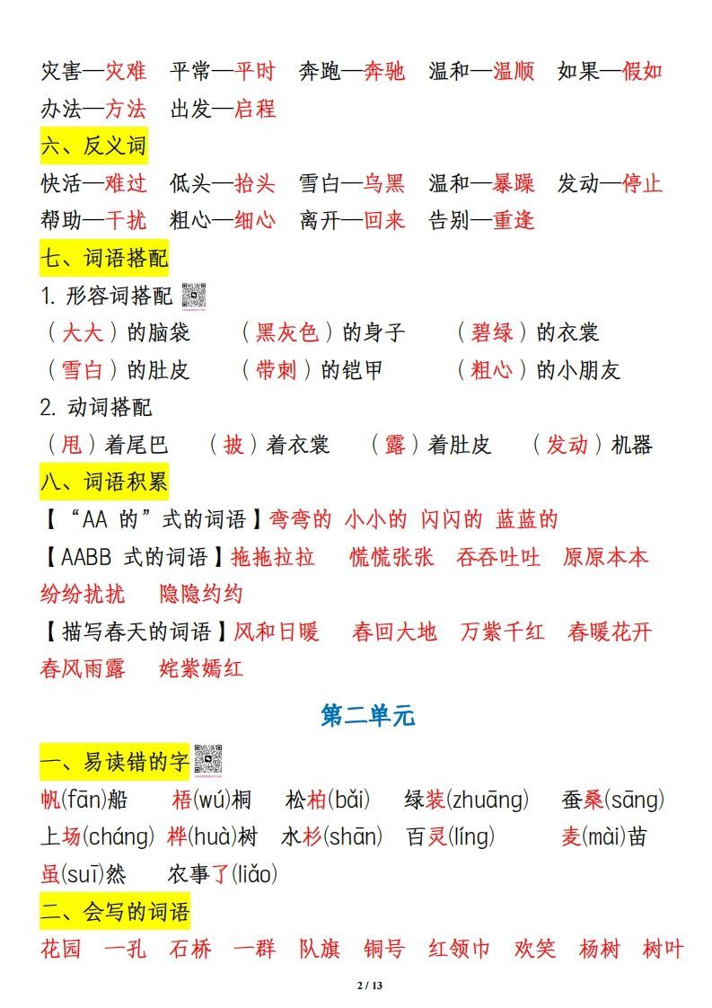 二上语文1-8单元重点知识汇总13页