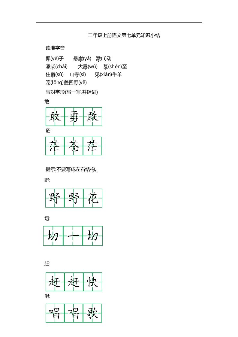 二上语文第七单元知识重点
