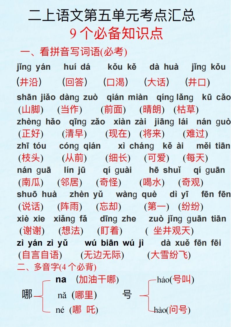 二上语文第五单元考点汇总