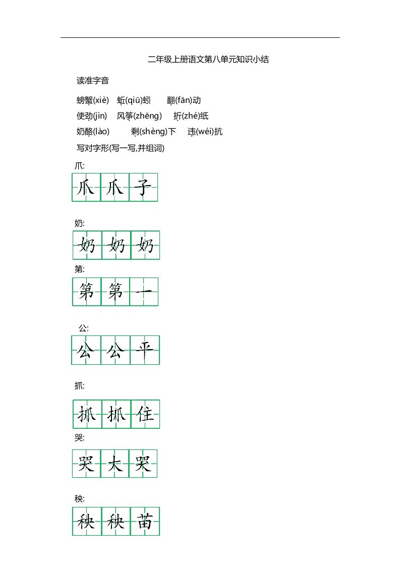 二上语文第八单元知识重点