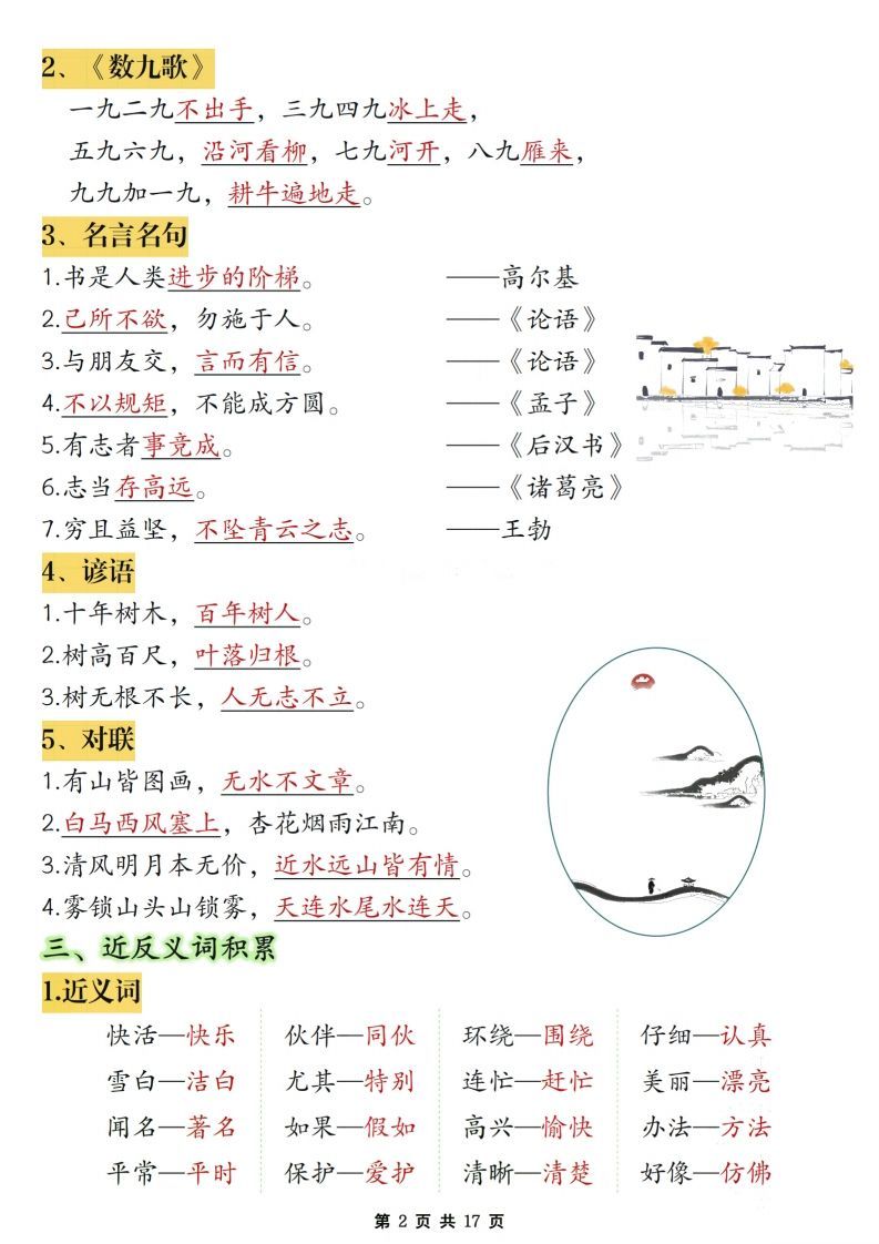 二年级上册语文期末复习必考知识点汇总