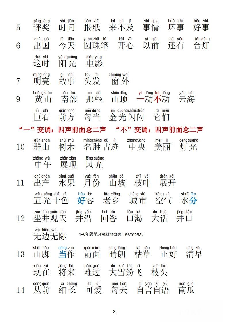 二年级语文上册词语表拼音版1