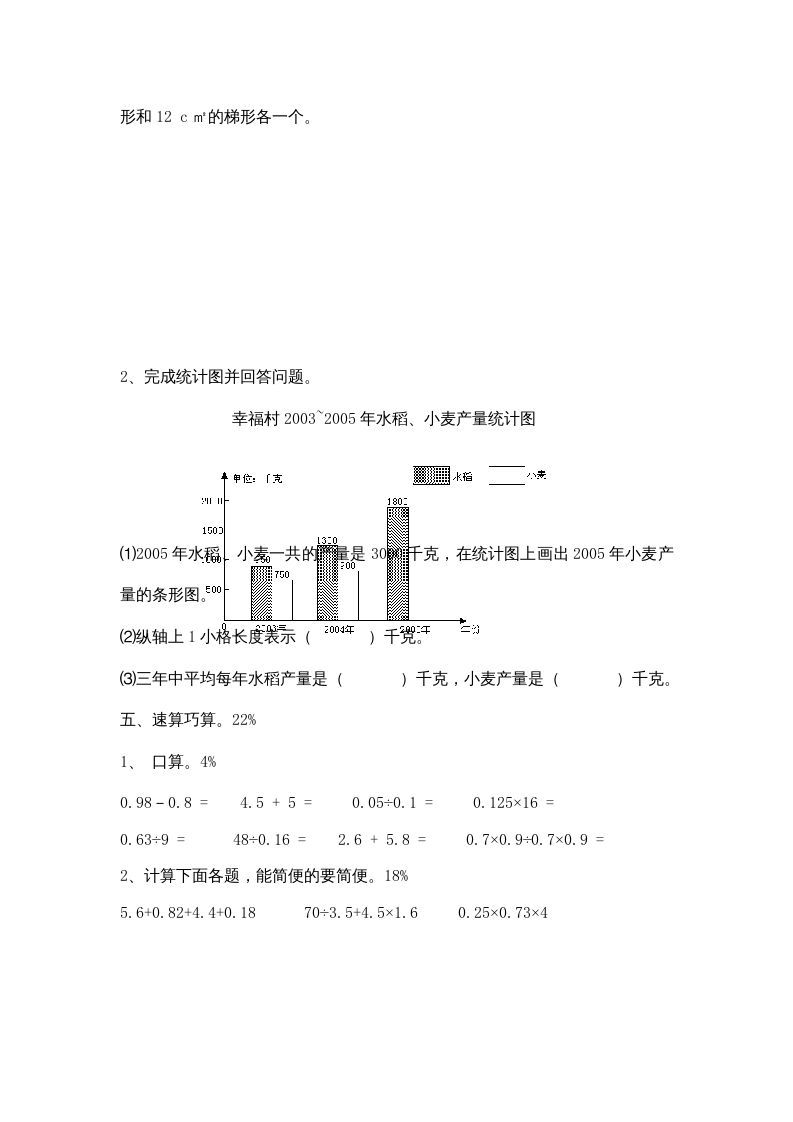 五年级数学上册期中综合练习题(5)（苏教版）