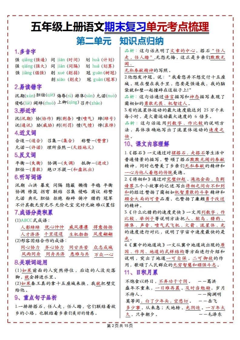 【期末复习1-8单元考点梳理】五上语文