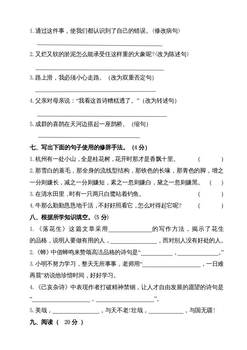 五年级语文上册期中测试---部编版(5)（部编版）