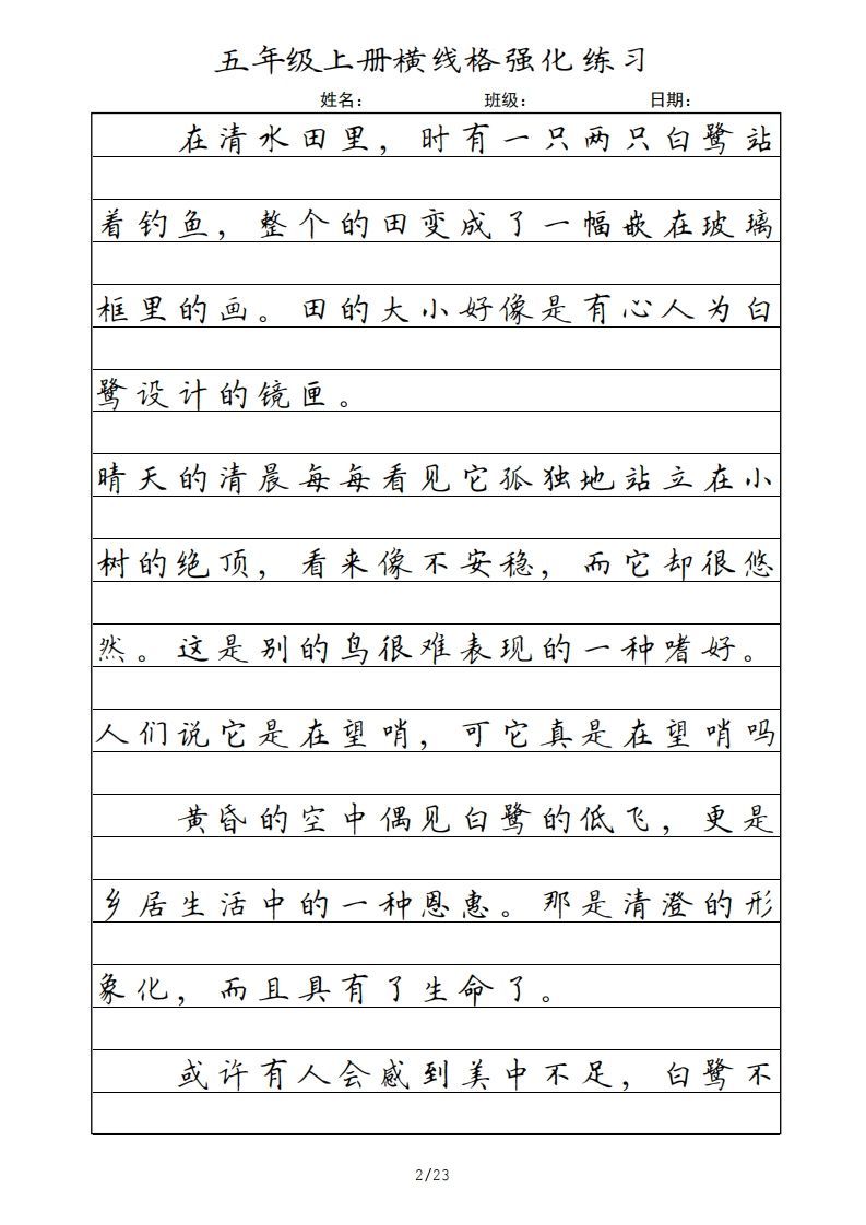 五年级语文上册横线格（部编版）