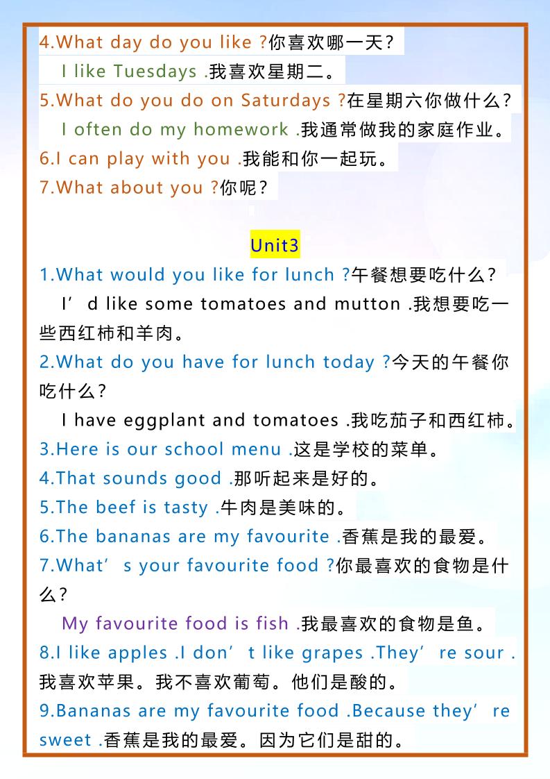 【2025秋新版】五年级上册英语重点句型及语法