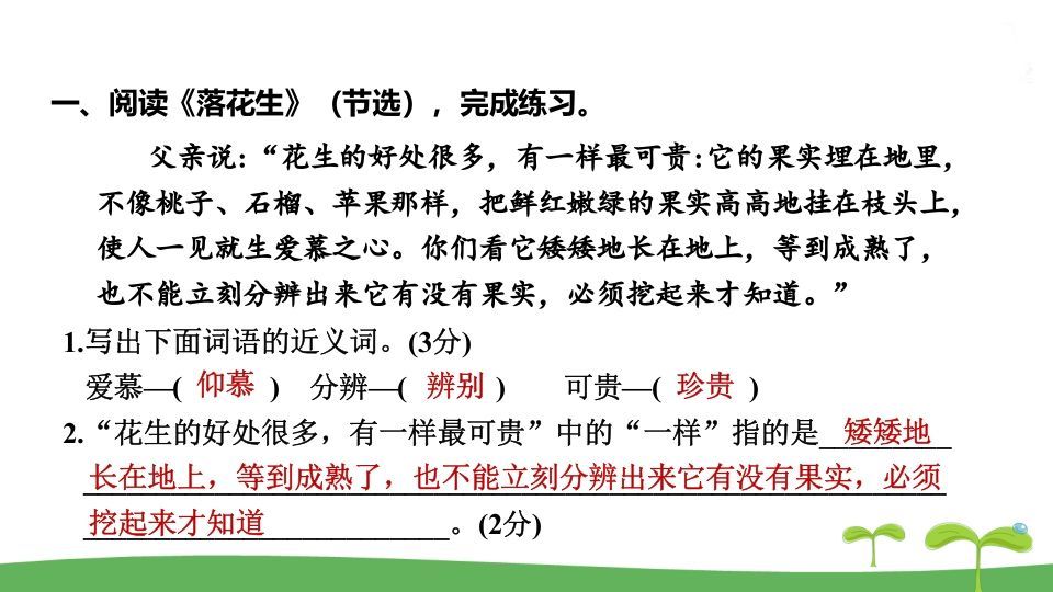 五年级语文上册.专项复习之四课内阅读专项（部编版）