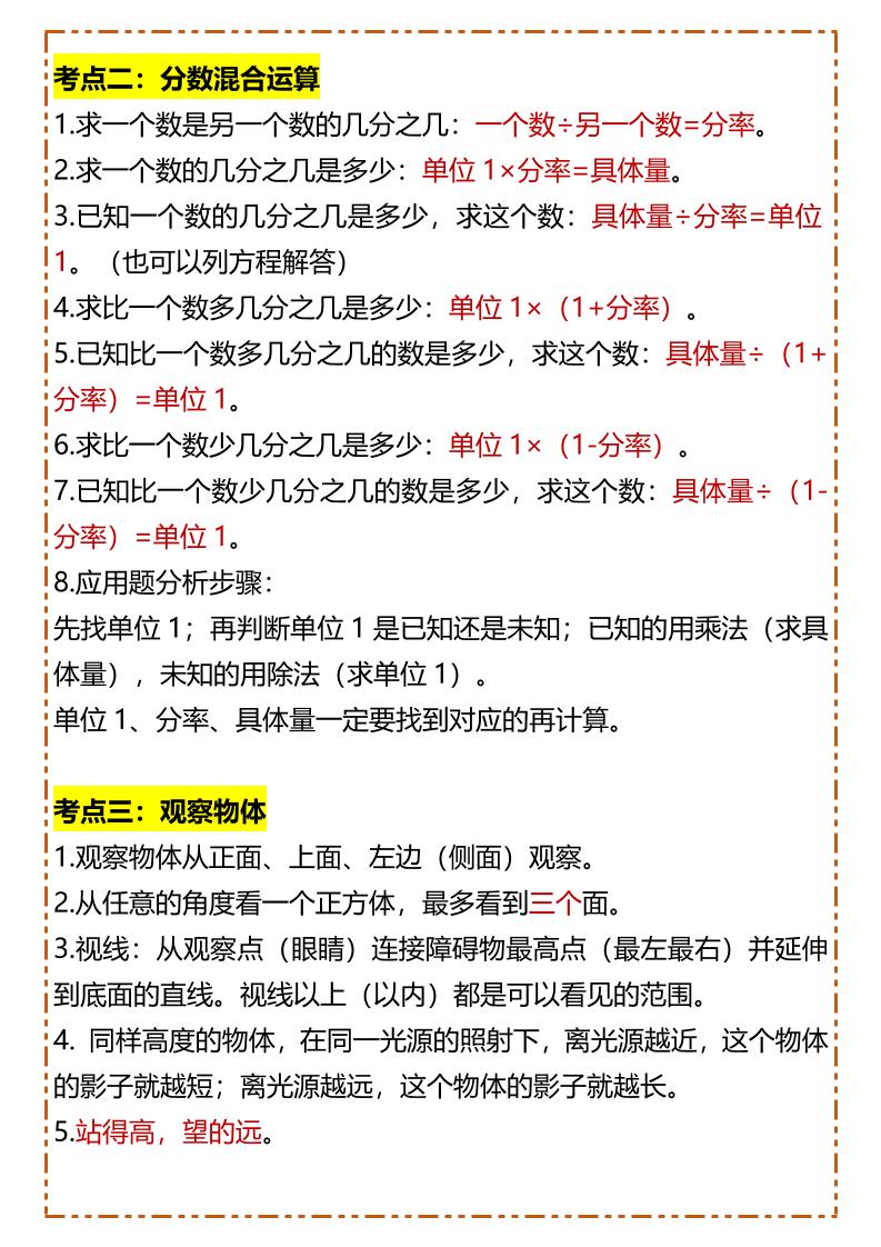 【2025秋新版】【六年级数学上册】七大重点考点知识