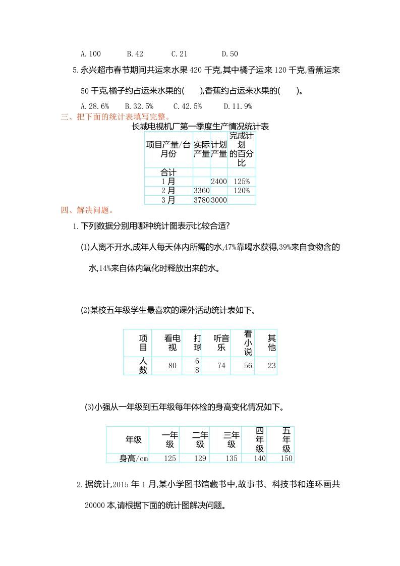 六年级数学上册第七单元测试卷（人教版）