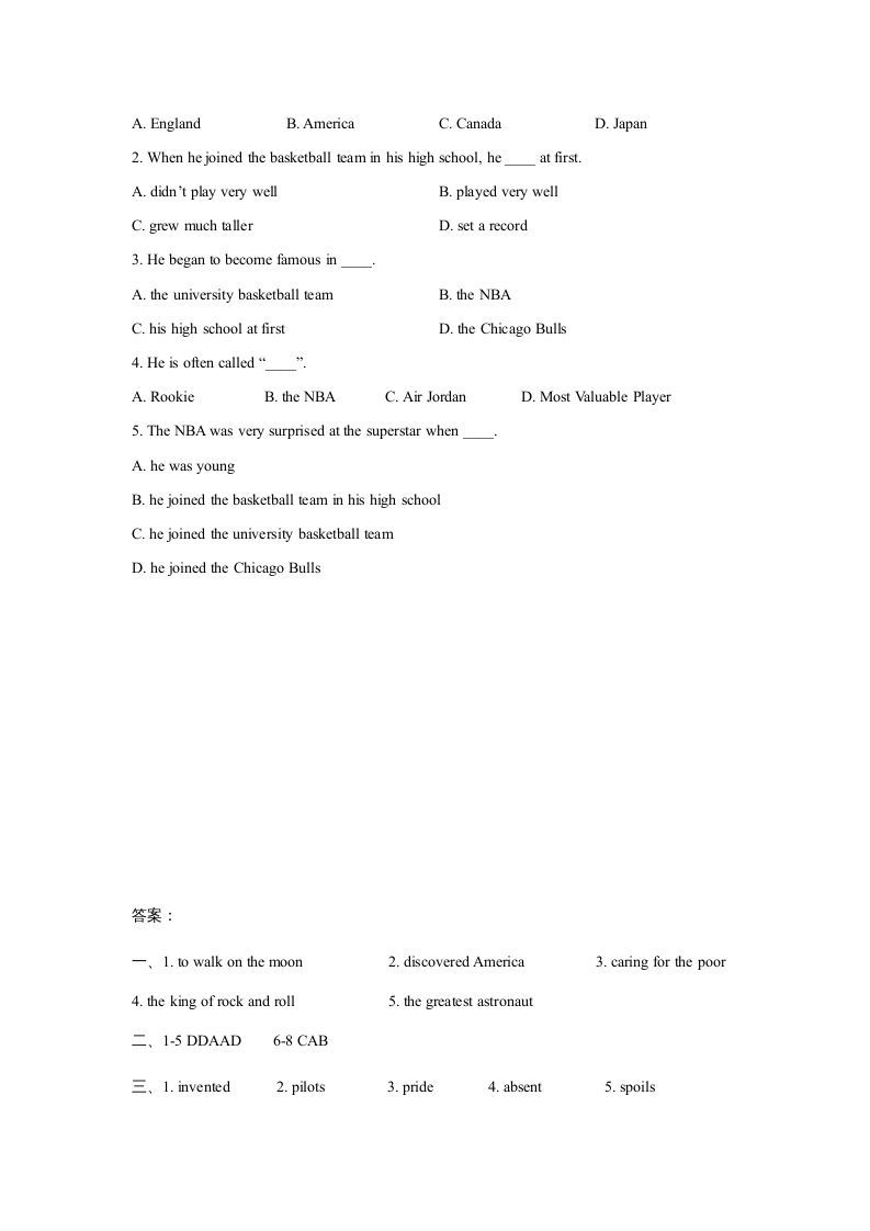 六年级英语上册Unit5FamousPeopleLesson2同步练习3（人教版一起点）