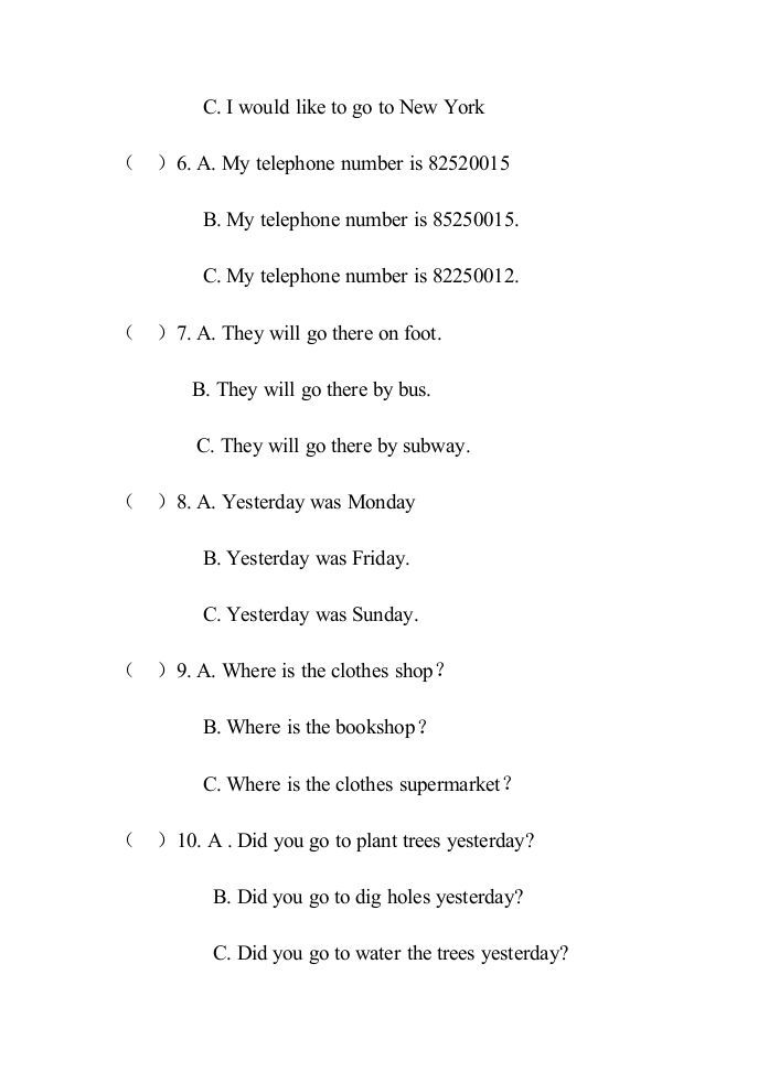 六年级英语上册期末试卷1（人教版一起点）