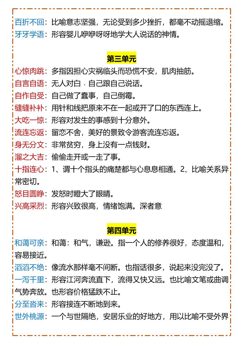 【2025秋新版】【六年级上册语文】各单元成语积累及解释