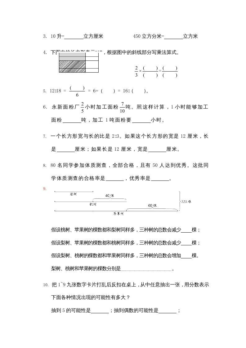 六年级数学上册期末复习检测试题(1)（苏教版）