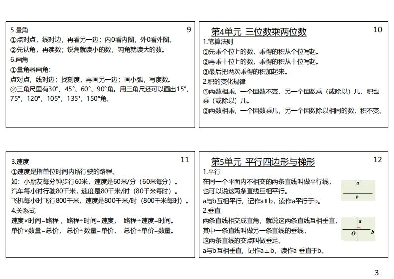 【人教四年级】数学上册必背笔记