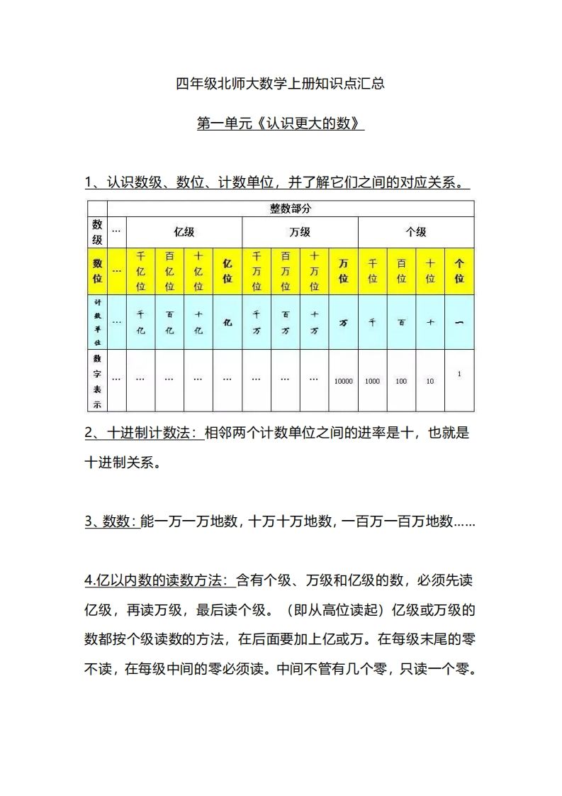 四上北师大数学重点知识点汇总