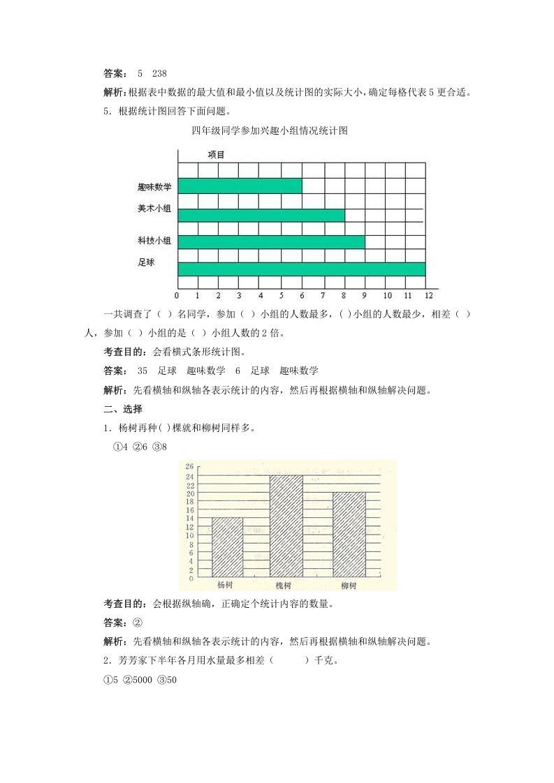 四年级数学上册同步测试及解析-条形统计图（人教版）