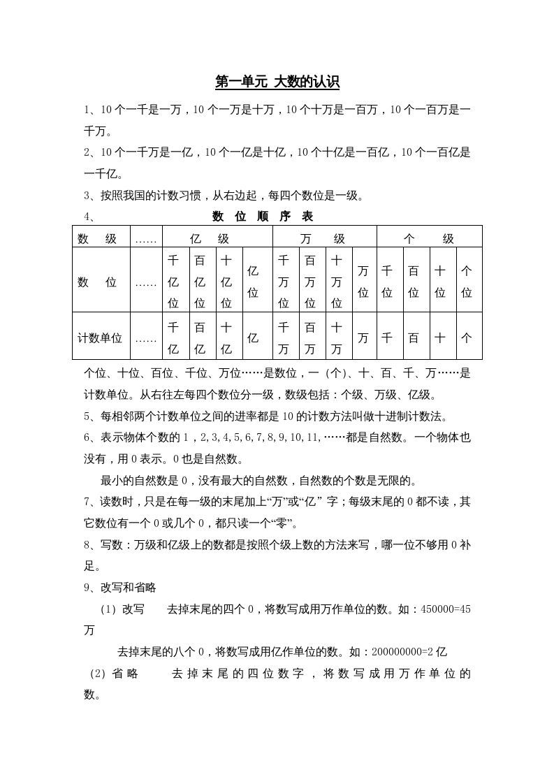 四年级数学上册第1单元归纳总结（人教版）