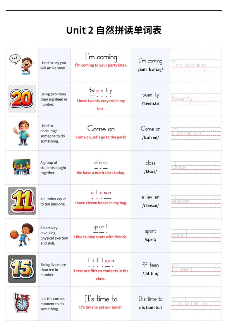 2025年秋译林版四上英语Unit2自然拼读单词表