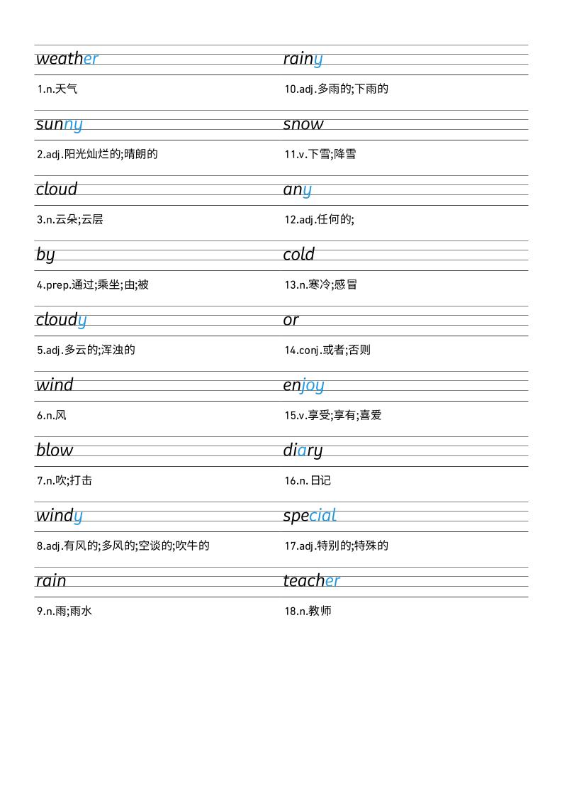 25秋外研版四上英语Unit3衡水体字帖