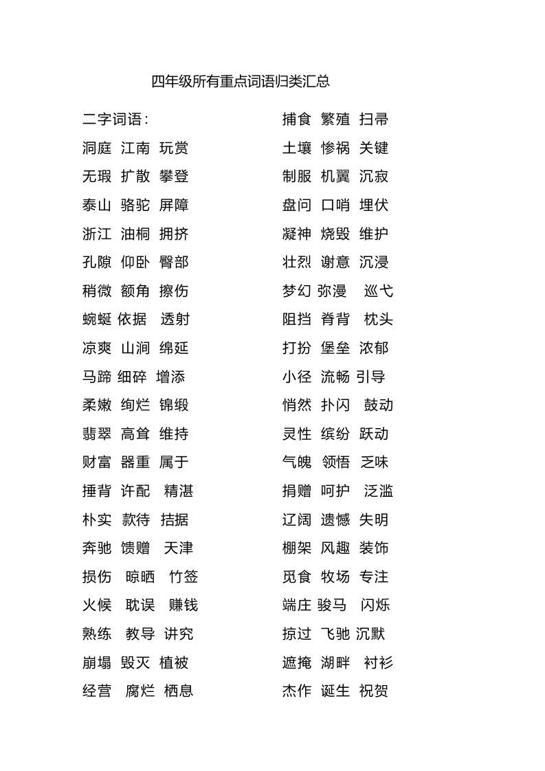 四（上）语文重点词语归类汇总