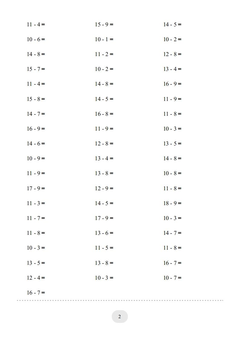 【数学】20以内的退位减法1500题