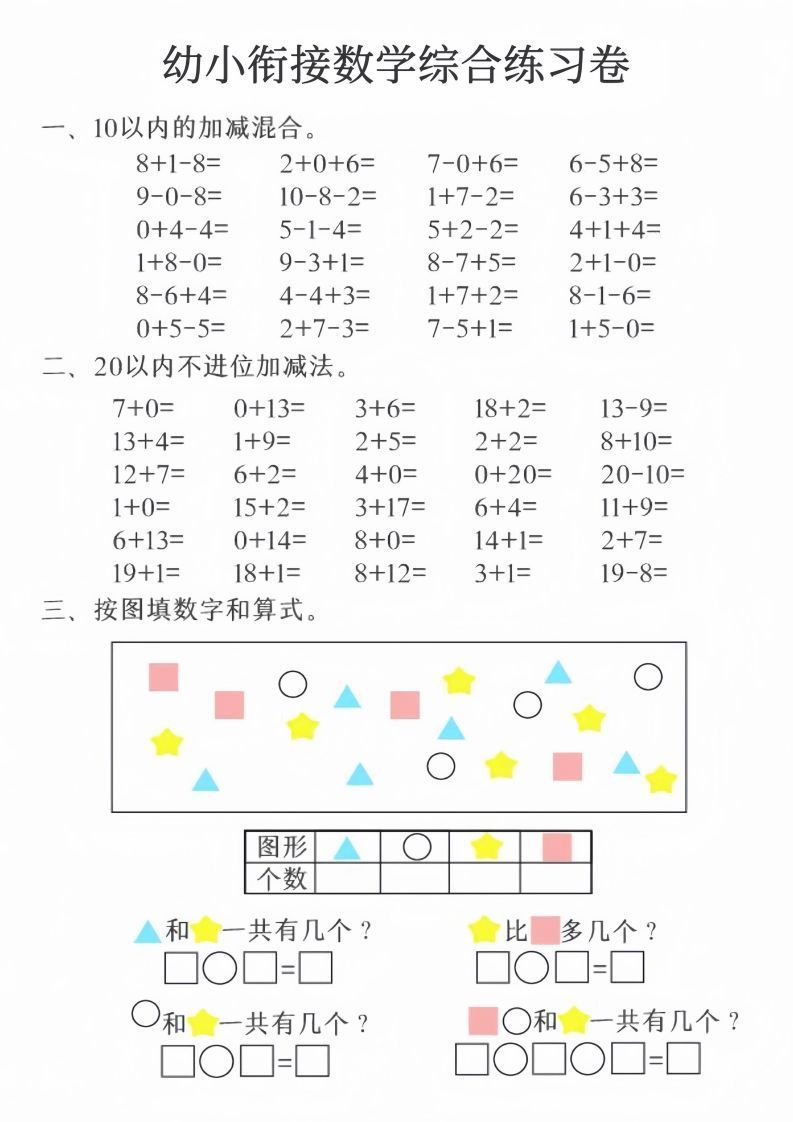 【数学】幼小衔接数学综合练习卷20页