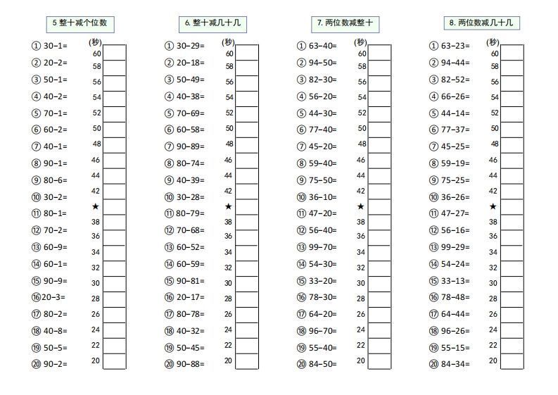 【数学】难度5：100以内大数计算闯关
