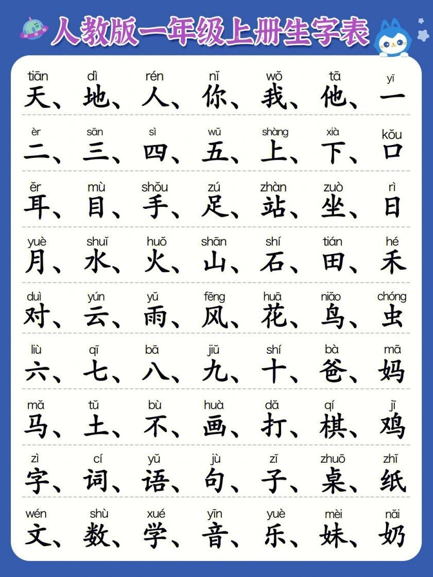 一年级上册必认300字