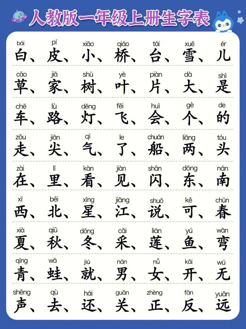 一年级上册必认300字