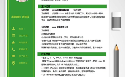 绿色系简约计算机应届生简历