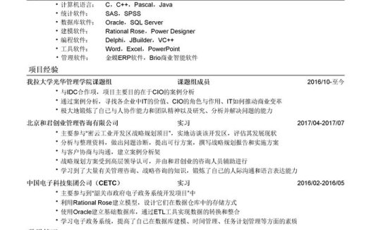 计算机相关专业应聘IT咨询简历模板