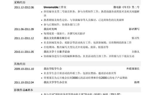 影视剧助理编导岗位简历模板