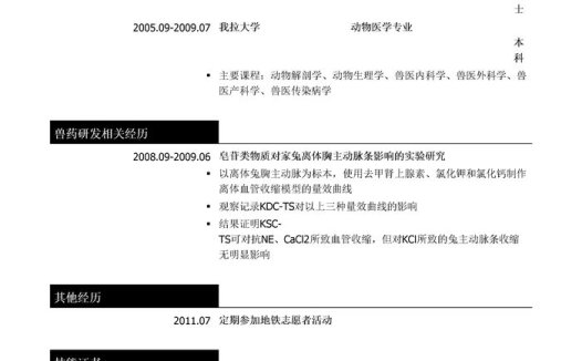 兽药研发简历模板