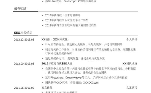 互联网SEO/互联网SEM简历模板（有荣誉奖励）