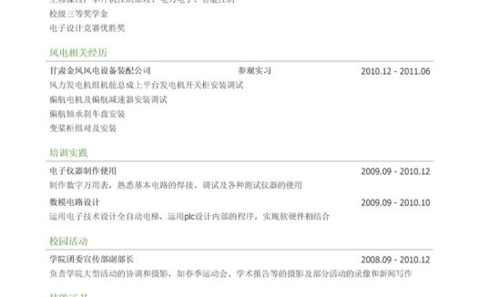 风场运行维护安装岗求职简历模板